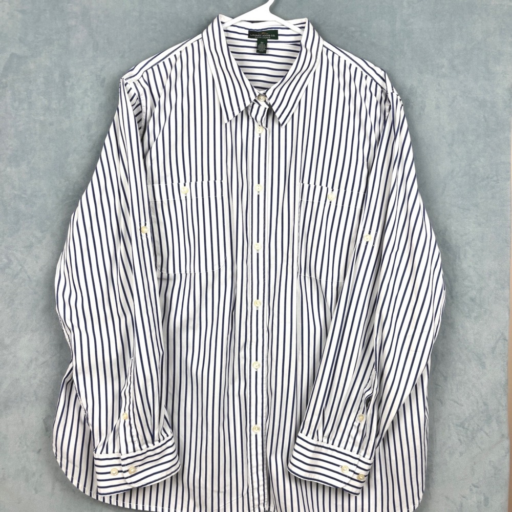 Lauren Ralph Lauren Navy White Striped Button Down Shirt 3X Cotton Roll Tab
